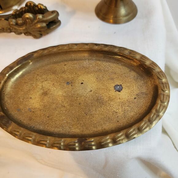 Vintage Brass Office Decor Lot – Stamp Roll, Genie Lamp, Tray & More - Picture 2 of 12